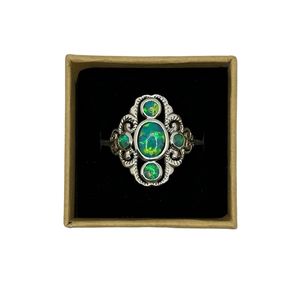 Vintage Style Boho Green Opal Ring